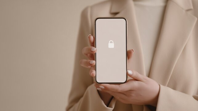 hands holding smartphone with strong password generator UI, clean modern tech lifestyle shot
