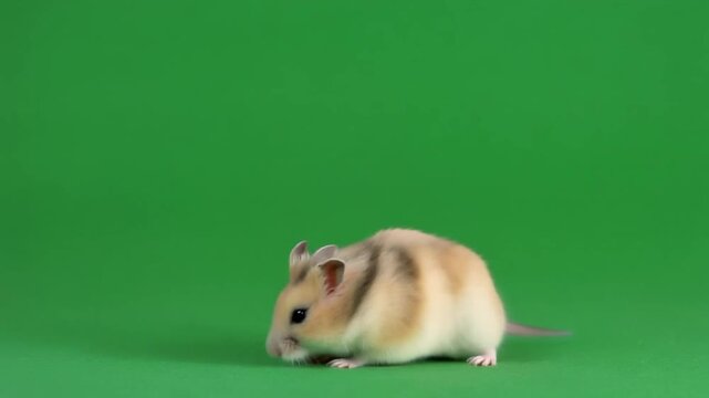 Realistic greenscreen hamster adorable pet rodent natural behavior soft texture green chroma background isolated alpha clean clip for compositing video editing advertising and digital content creation