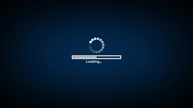 Progress bar animation with alpha channel, white loading bar animate on a transparent black and blue background, 4k Video.Loading circle refresh and reload animation.
