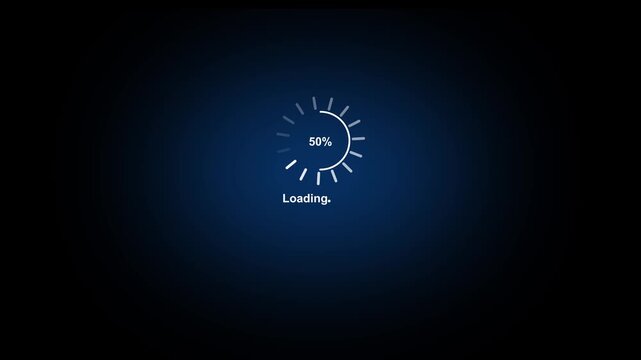 Progress bar animation with alpha channel, white loading bar animate on a transparent black and blue background, 4k Video.Loading circle refresh and reload animation