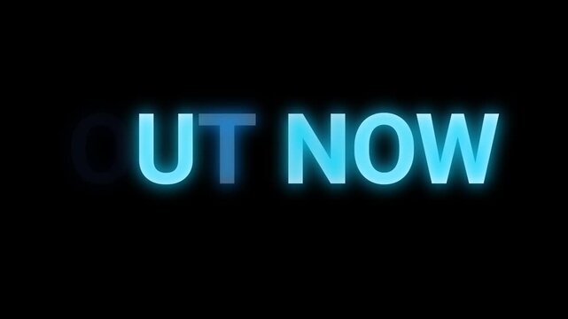 Flickering neon green glowing out now sign illuminated black background
