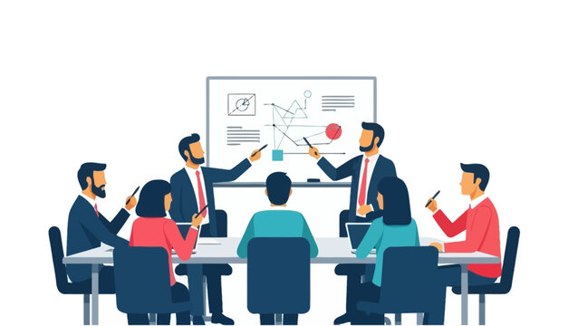 Business meeting with presentation and charts at a conference table