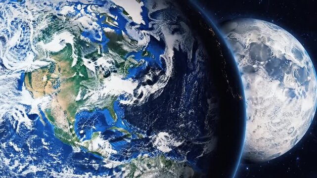 Realistic view of Earth and Moon in vast starry space