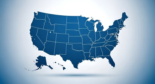 Blue vector map of the United States with state borders