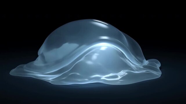 Clear Bubble Inflates. Calm Motion Captures Transparent Bubble Expanding Softly Against Dark Background