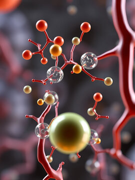 2D and 3D mitochondria animation showing oxygen, ATP and ADP molecules in cellular respiration and energy production