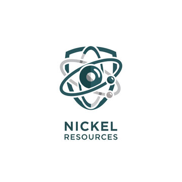 Nickel Resources Logo Design with Atomic Structure.