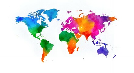 Fototapeta premium Colorful watercolor world map with vibrant continents