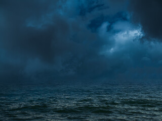 Obraz premium Cloud storm sky dark rain lightning thunder on sea ocean stormy typhoon nature light scene rainy atmosphere damage effect carbon dioxide dust air pollution 2.5 Pm, texture nature windstorm.