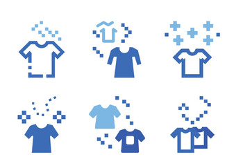 Depiction of laundry or tshirt customization, represented in a pixelated icon set