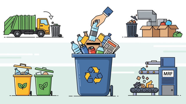 Recycling Process Illustration: Collection, Sorting, and Processing Waste