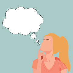 Thinking Woman with Thought Bubble Illustration