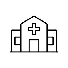 Obraz premium Outline of a hospital building with a healthcare cross symbol 