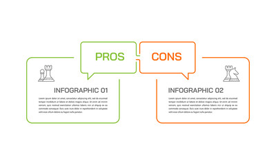 Pros and cons infographic template for business strategic decision. Presentation, Banner and Plan. Vector illustration.