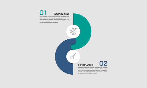 Modern 2 steps S curve infographic template for business synergy and integration. Presentation, Poster and Plan. Vector illustration.
