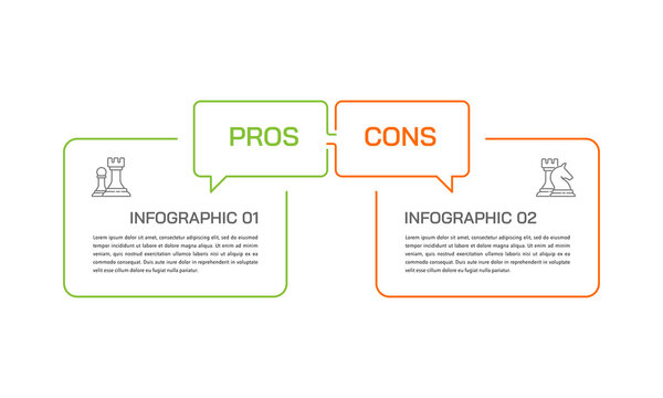 Pros and cons infographic template for business strategic decision. Presentation, Banner and Plan. Vector illustration.