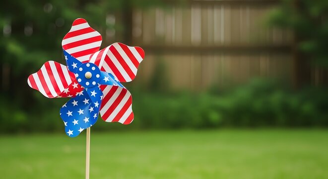 Happy labor day celebration with patriotic pinwheel on green lawn