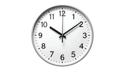 Round wall clock with a white face and silver trim, displaying the time around 1008