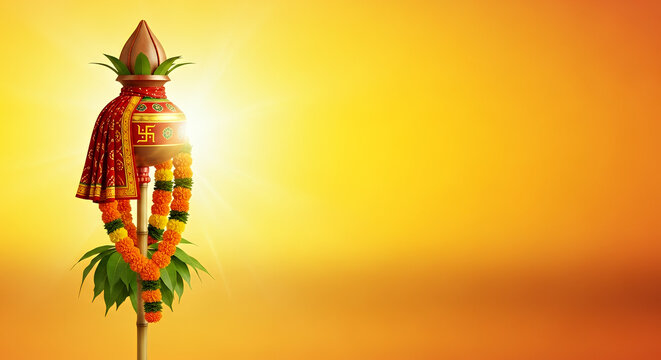 Gudi Padwa Banner with Traditional Gudi Flag