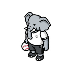 Cute cartoon elephant character holding a baseball.