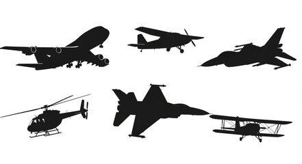 Collection of Silhouetted Aircraft and Helicopter Icons. © Dombo