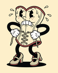 Obraz premium Vintage Rubber Hose Cartoon of a Straining Corset Character