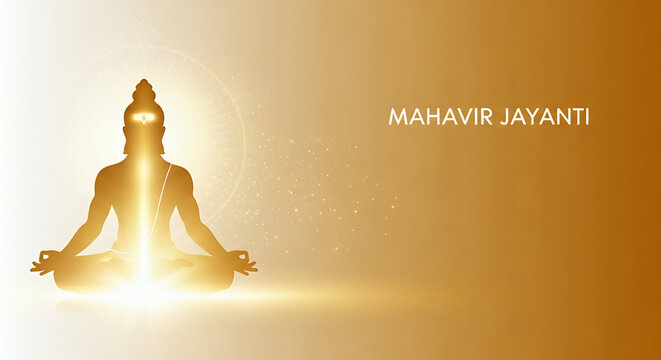 Mahavir Jayanti Banner with Glowing Meditating Mahavira