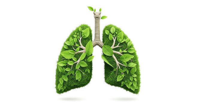 A green and white lung with green leaves and branches on it.