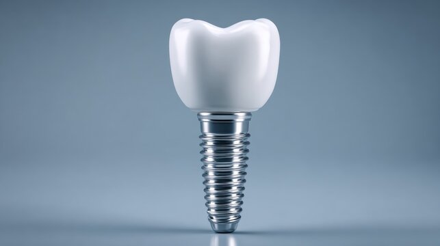 A single tooth implant on a blue background.