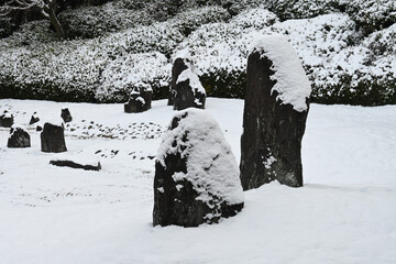 京都市東山 光明院 積雪の枯山水庭園