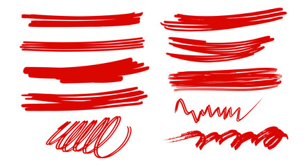 Obraz premium PNG Set of hand drawn red marker line design element, grunge strokes, doodle lines underline scribble