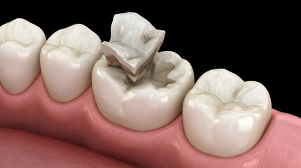 3D Dental Illustration of Molar Inlay Restoration