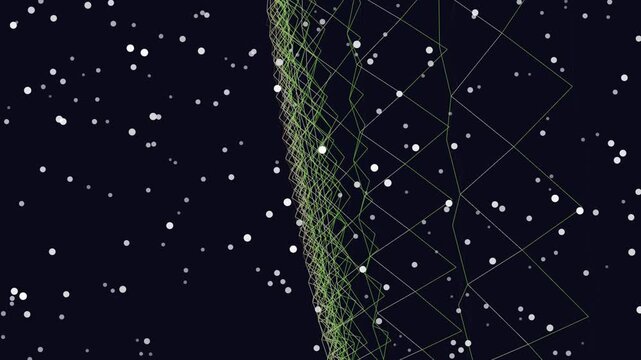 Abstract Night Scene with Green Lattice Network and Dotted Stars.