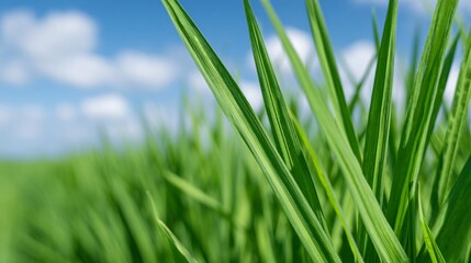 Fototapeta premium organic rice farming, eco friendly agriculture, pesticide free rice plants, sustainability environment concept