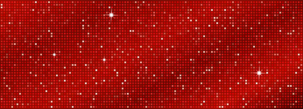 Vibrant disco ball pattern with glowing red squares creating a festive mosaic background perfect for party designs and nightclub atmospheres with shimmering light effects.