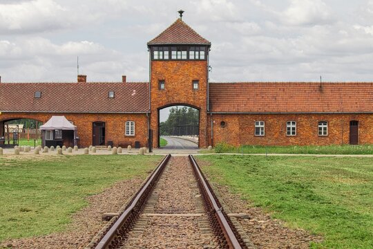 Entrance to Auschwitz-Birkenau (the "Death Gate"). Oświęcim, Poland. August 18, 2025