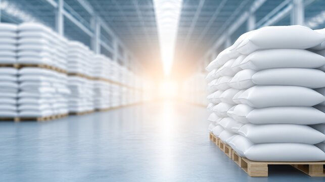 rice warehouse storage management, agricultural logistics, industrial stockpile scene, realistic business photography