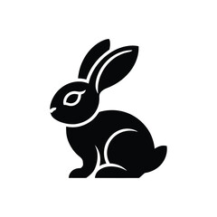 Fototapeta premium Black silhouette of a sitting rabbit with long ears