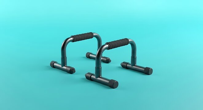 Parallel bars for gymnastics and fitness exercises on turquoise background