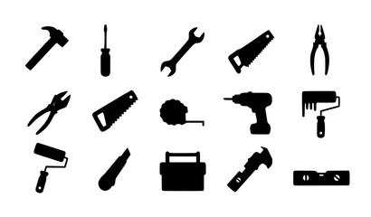 
Flat tools vector icon set with modern trendy construction and repair equipment design