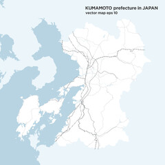 Obraz premium 日本の熊本県の緑色のシンプルなロードマップ