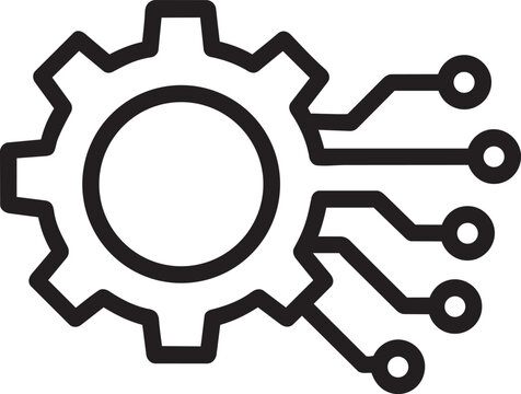 Technical settings icon with mechanical gear cogwheel and digital circuit connections vector