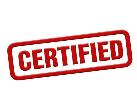 A red certified stamp on a white background