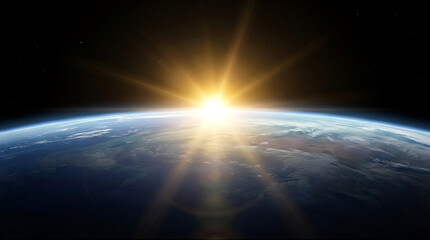 Obraz premium Earth View Showing Sunrise Over Planet With Atmospheric Glow And Light Rays