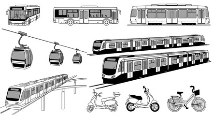 Collection of various public transportation vehicles and modes. © Hudah