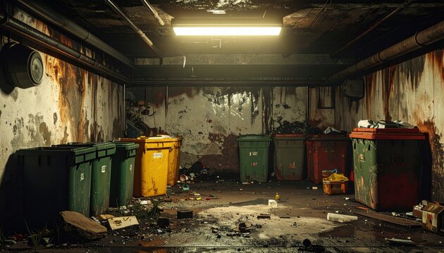 FlyPro Firefly's high-resolution photo reveals a gloomy, unlit basement area filled with discarded containers, suggesting a minimal need for light.