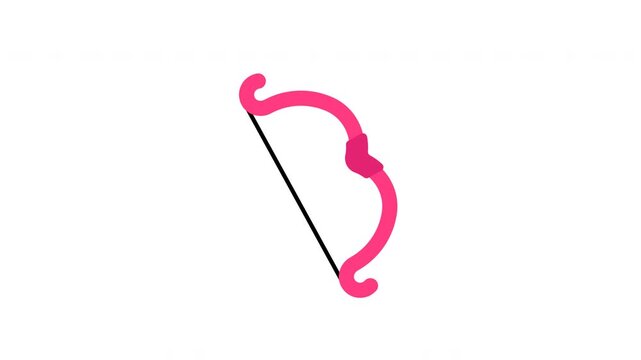 Cupid Arrow icon animation. Simple pink bow and arrow icon on a white background.