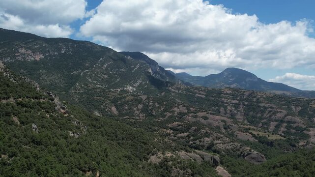 4K drone footage of mounatins nearby Berga in Catalonia, Spain