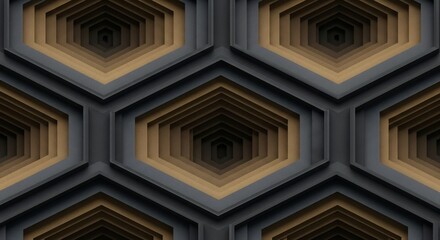 Obraz premium Geometric Hexagonal Pattern with a Tunnel Effect and Warm Glow.