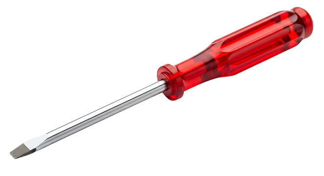 Red Handled Flat Head Screwdriver on Transparent Background